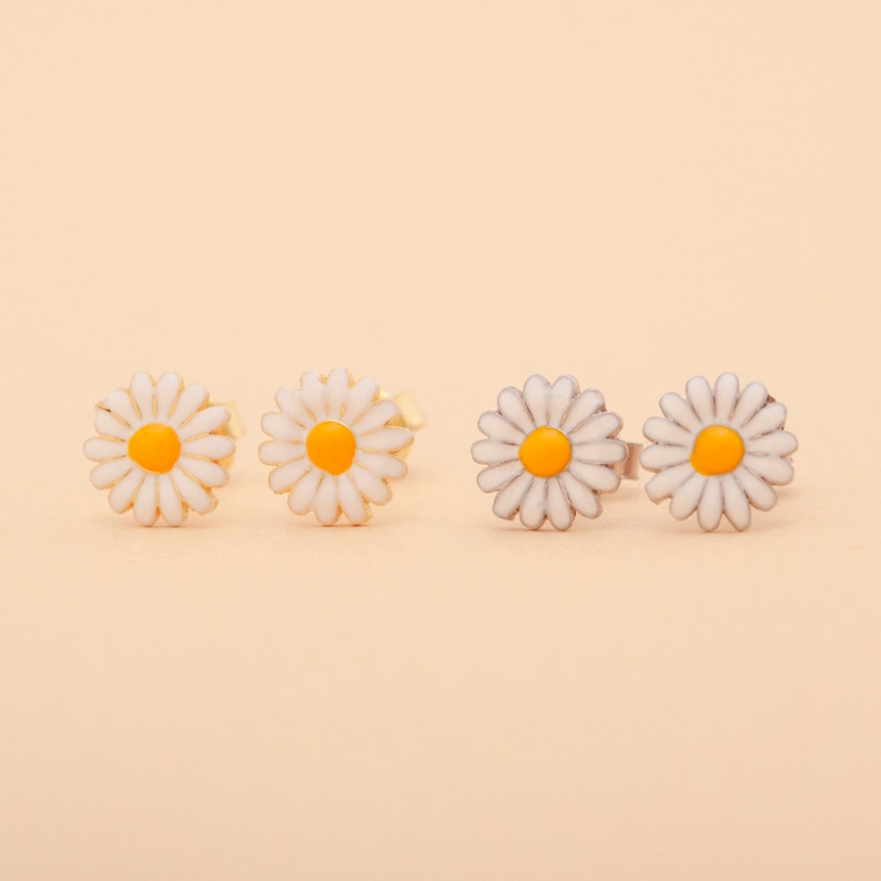 Tiny Daisy Stud Earrings, Mothers Earrings, Korean Earrings, Sterling Silver Daisy Earrings, Gold Daisy Stud Earrings, Christmas Gifts image 2