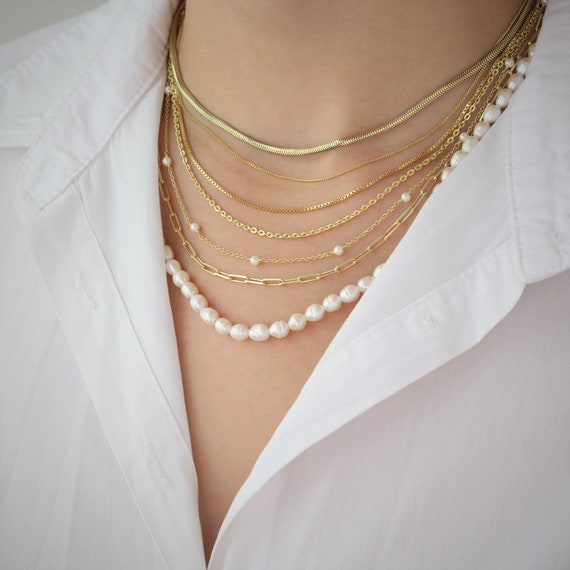 Gold Chains for Necklaces, Full Pearl Chain, Herringbone Chain, Pearl  Beaded Chain, Tiny Paperclip, Dainty Chain, Box Chain, Vine Chain 