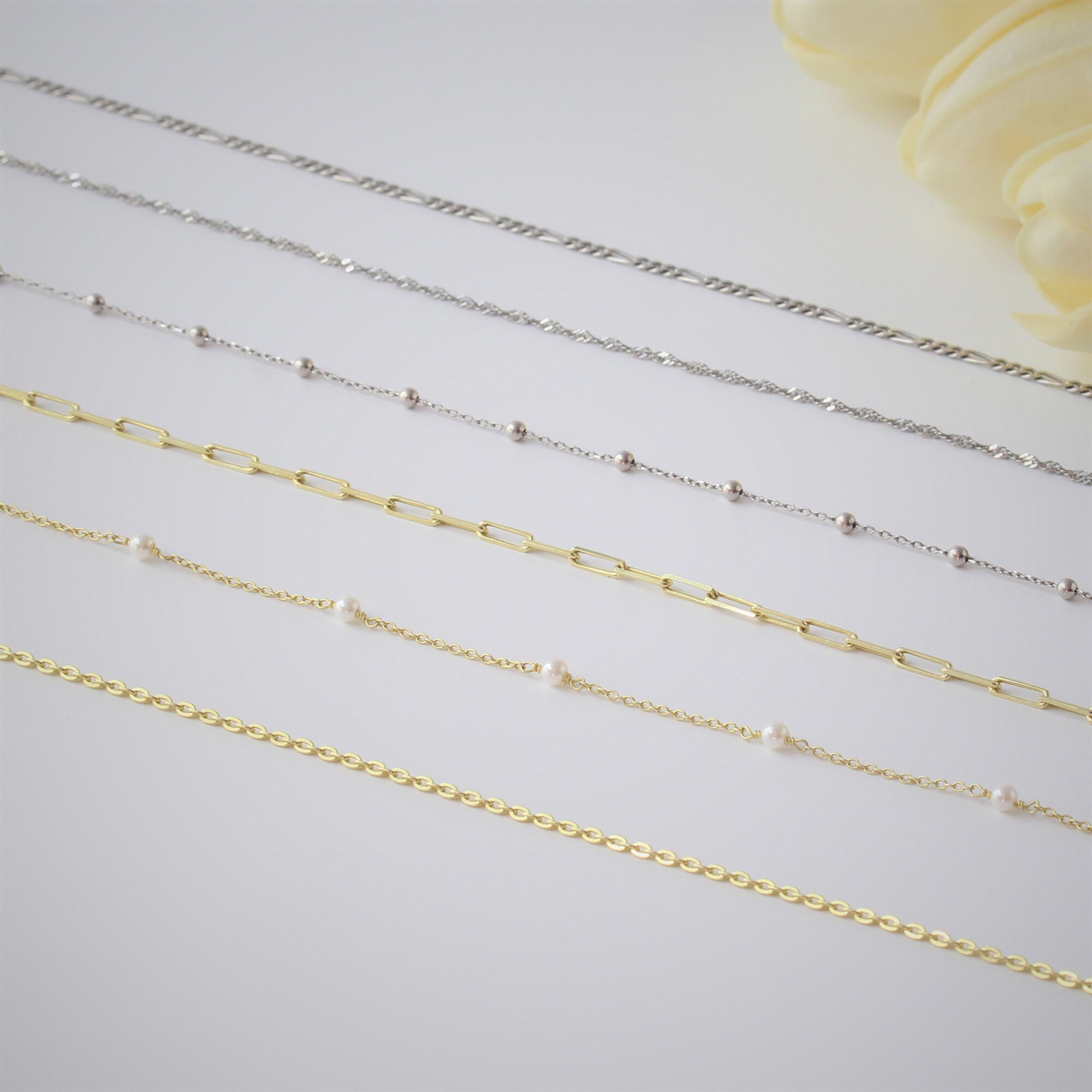 Gold Chains for Necklaces, Full Pearl Chain, Herringbone Chain, Pearl  Beaded Chain, Tiny Paperclip, Dainty Chain, Box Chain, Vine Chain 