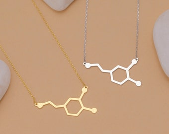 Serotonin Molecule Necklace, Serotonin Symbol Necklace, Sterling Silver Necklace, Handmade Jewelry, Chemistry Gift, Best Friend Gift