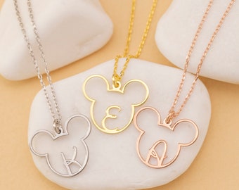 Personalized Disney Necklace, Disney Head Necklace, Disney Jewelry, Letter Necklace, Mickey Mouse Necklace, Gifts For Women