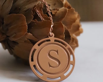 Engraved Custom Disk Letter Necklace, Rose Gold Personalized Letter Pendant, Dainty Initial Motrhersday Gifts For Moms Grandmas Women DN1