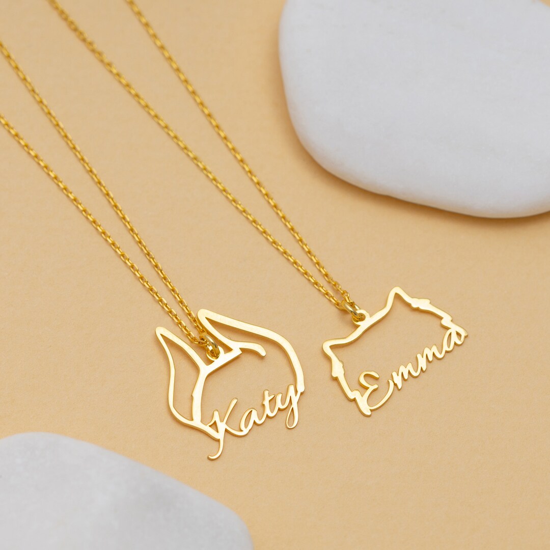 Personalized Pet Name Necklace With Dog Head Cute Pet Lover Etsy