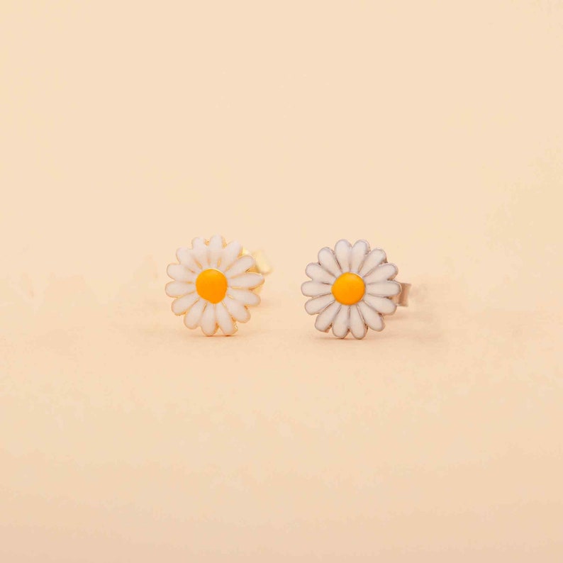 Tiny Daisy Stud Earrings, Mothers Earrings, Korean Earrings, Sterling Silver Daisy Earrings, Gold Daisy Stud Earrings, Christmas Gifts image 5