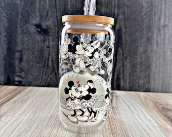 Mickey & Minnie Glass Tumbler | Disney Couple Cup | Cute Iced Coffee Tumbler
