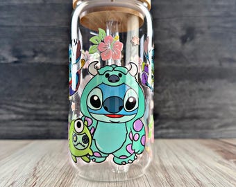 Stitch Disney Cosplay Glass Tumbler | Cute Iced Coffee Cup | Disney Gift