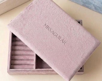 Personalised Large Velvet Jewellery Box, Custom Name Embossed Jewelry Organizer, Custom Engraved Keepsake Case, Wedding Gift for Her