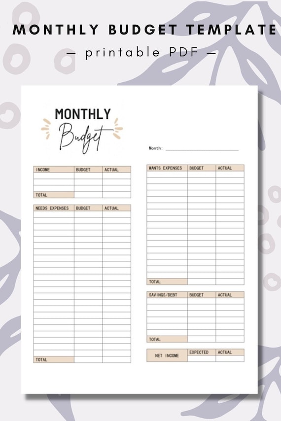Monthly Budgeting Template Printable Budget Planner Expense Etsy