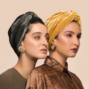 Twisted velvet turban for women, Green velvet turban, pre-tied turban, hijab turban, Black velvet ready to wear turban, image 1