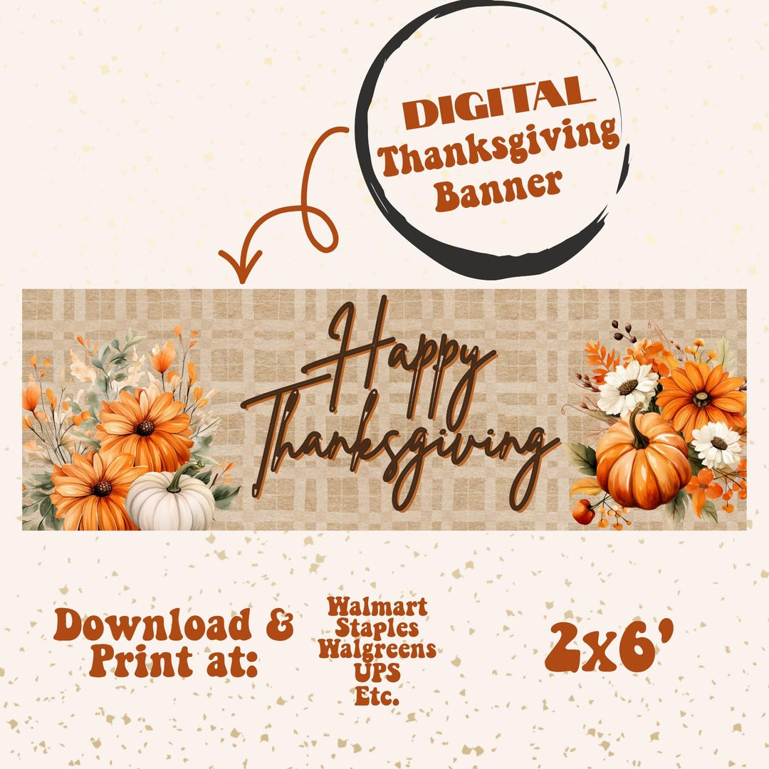 Happy Thanksgiving Banner PNG | 2x6 Printable | Fall Decor | Instant ...