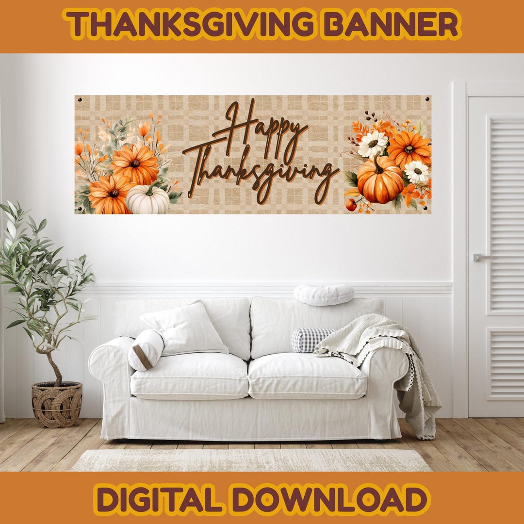 Happy Thanksgiving Banner PNG | 2x6 Printable | Fall Decor | Instant ...
