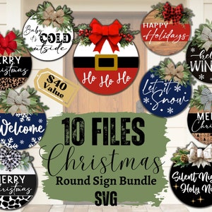 Christmas SVG Bundle, Merry Christmas SVG, Happy Holidays SVG, Christmas Door Hanger Bundle, Silent Night svg, Winter svg, Leopard svg, Cow