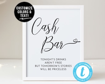 Cash Bar Template | Bar Sign Template | Cash Bar Sign | Wedding Bar Sign Template | Wedding Cash Bar Sign | Engagement Party Bar Sign