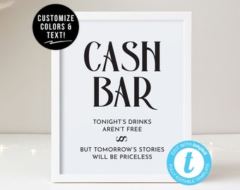 Cash Bar Template | Bar Sign Template | Cash Bar Sign | Wedding Bar Sign Template | Wedding Cash Bar Sign | Birthday Party Bar Sign