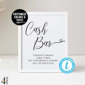 Cash Bar Template | Bar Sign Template | Cash Bar Sign | Wedding Bar ...