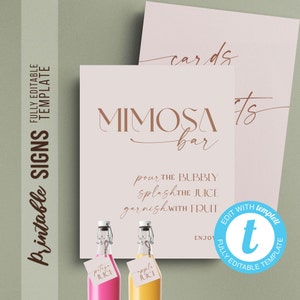 Insegna Mimosa Bar e biglietti e regali / Insegne Boho per addio al nubilato / Modelli di insegne per addio al nubilato / Insegna Mimosa Bar stampabile / Carte e regali