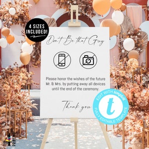 Don't Be That Guy Sign Template | Unplugged Ceremony Sign | No Phones or Cameras Sign | Editable Wedding Signs | Printable Wedding Templates