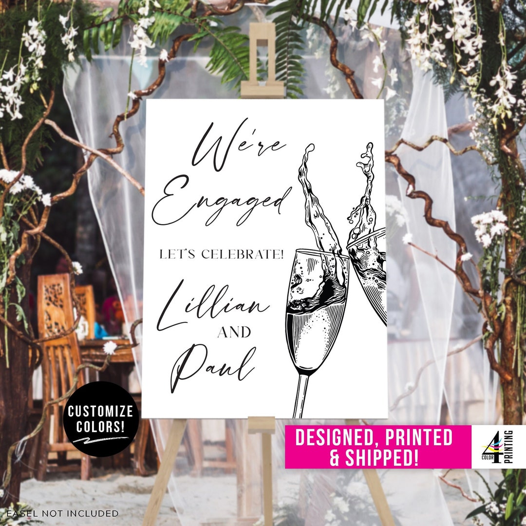 Engaged Sign On String Printed We're Engaged Sign Engagement Party Sign Engagement Party Decor ...