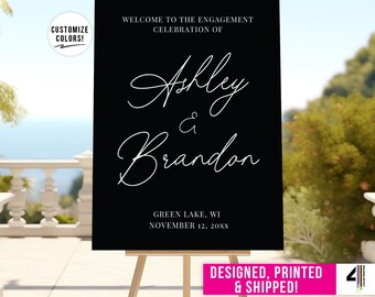 Black and White Engagement Party Sign Engagement Party Welcome Sign Printed Engagement Party Sign Engagement Party Welcome Sign Poster Board