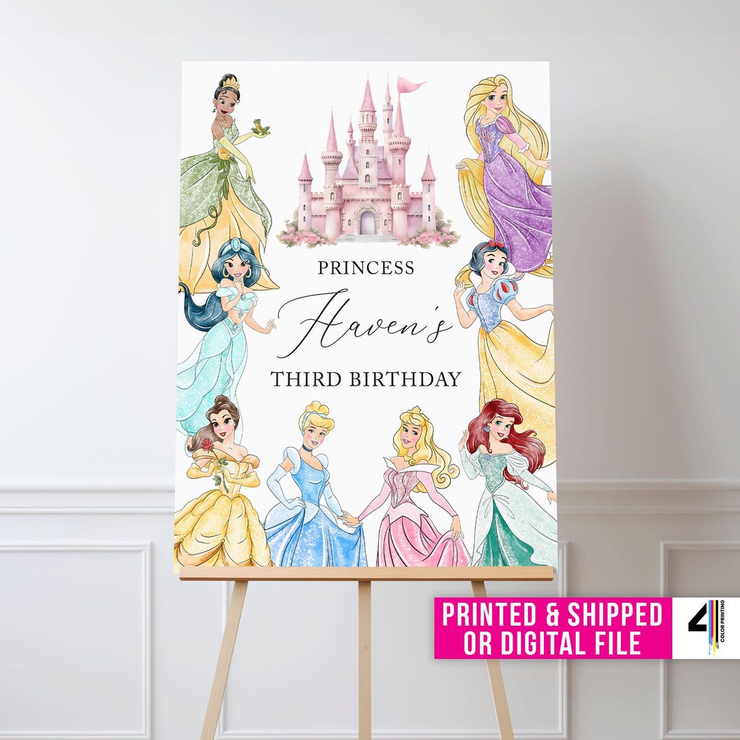 Princess Birthday Welcome Sign Princess Birthday Decor Watercolor ...