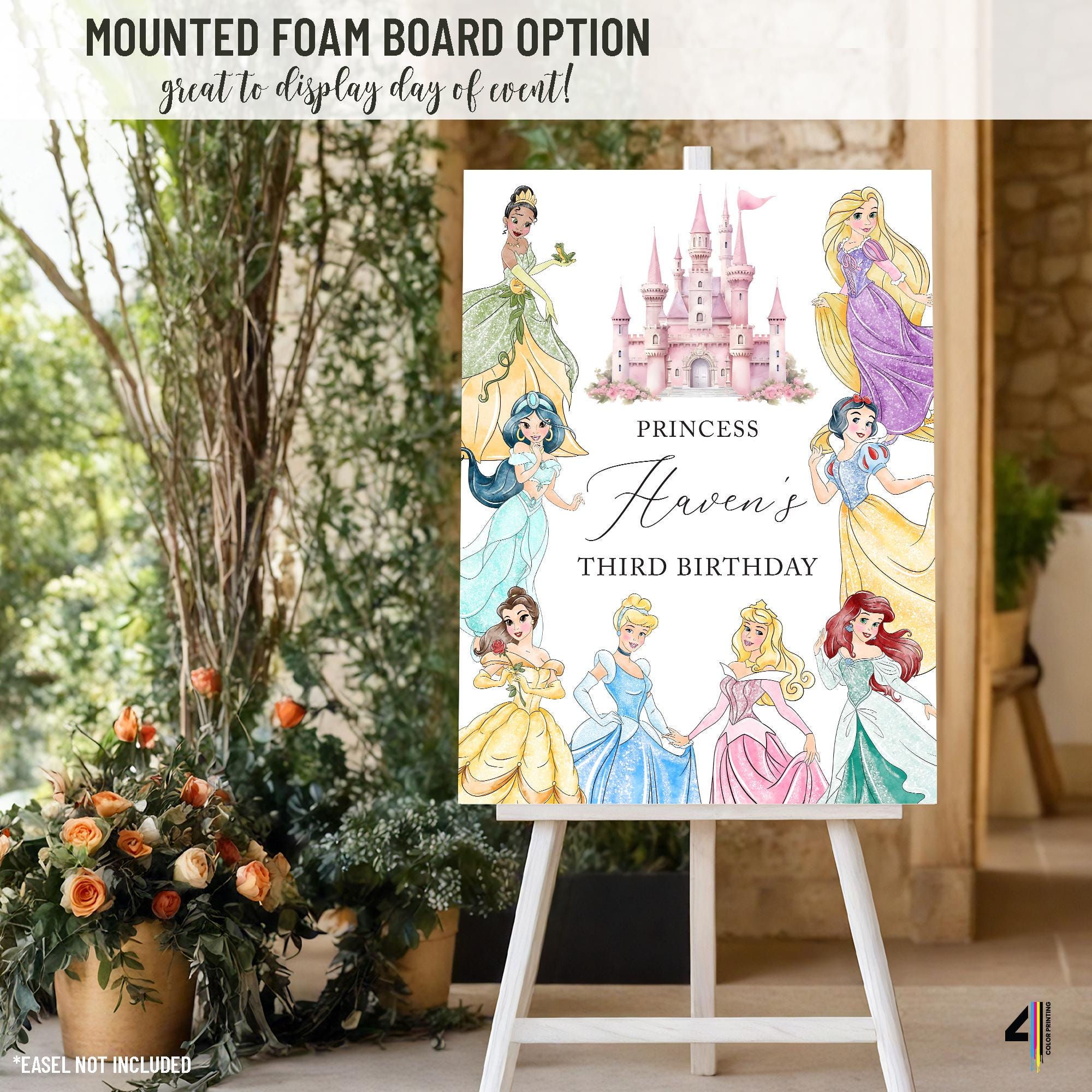 Princess Birthday Welcome Sign Princess Birthday Decor Watercolor ...