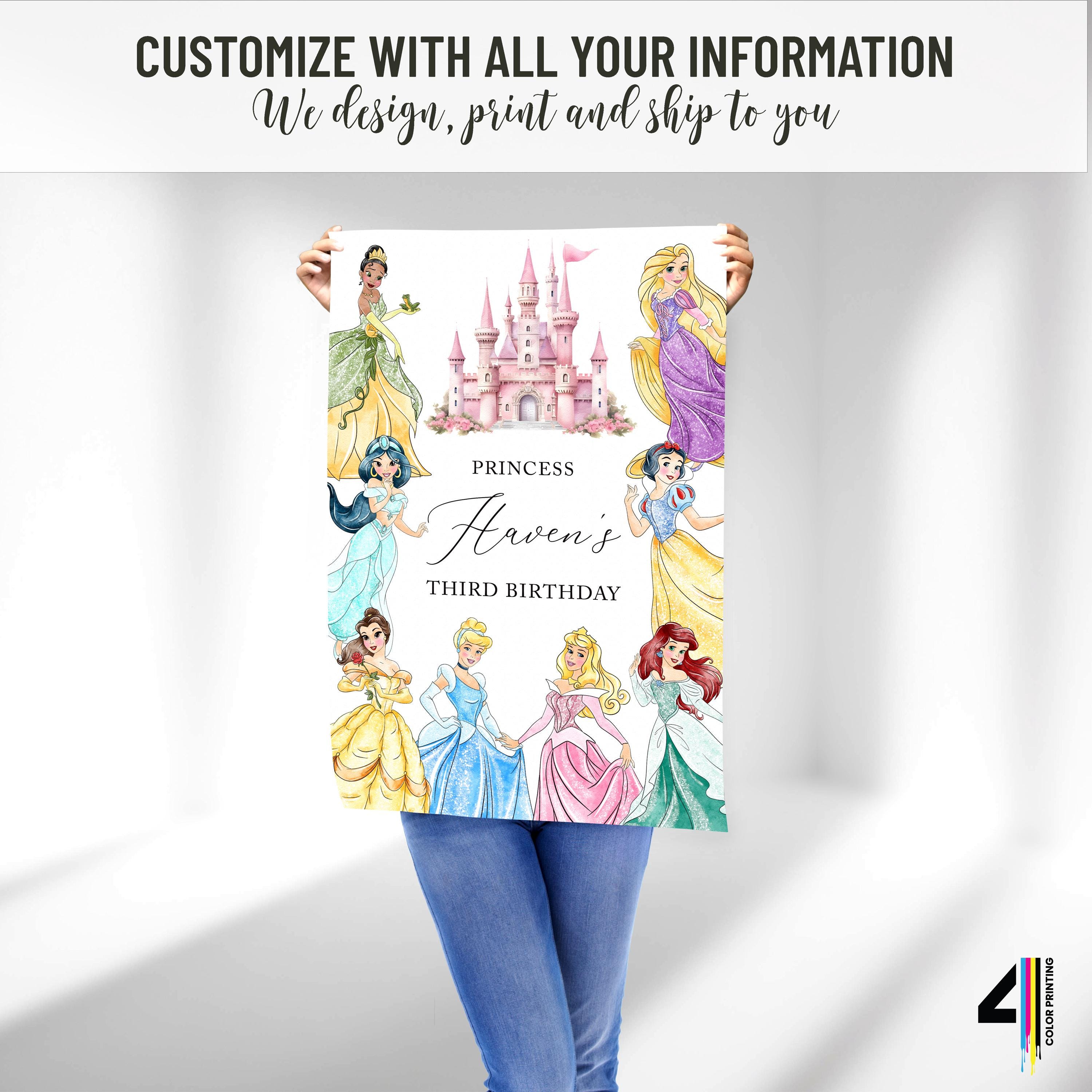 Princess Birthday Welcome Sign Princess Birthday Decor Watercolor ...