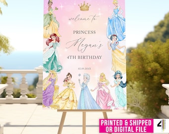 Watercolor Princess Birthday Welcome Sign, Princess Birthday Party Sign, Custom Princess Birthday Party Welcome Sign, Princess Birthday