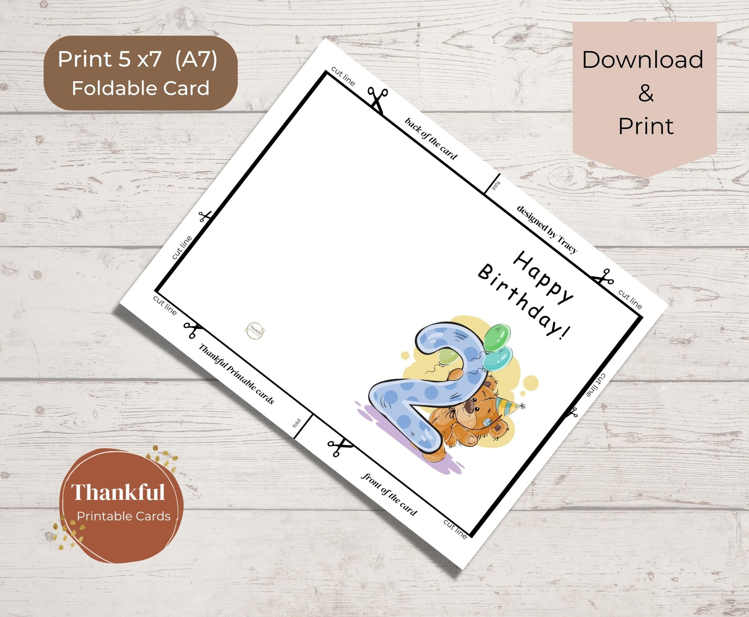 Two Birthday Bear Card Printable Card Second Birthday Card With ...
