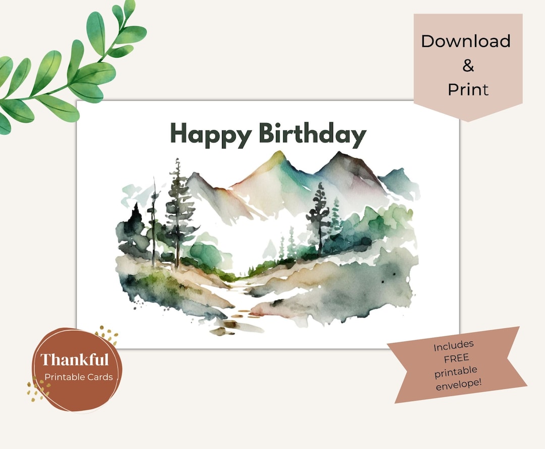 Birthday Card and Envelope / Printable / Forest/ Instant Download PDF