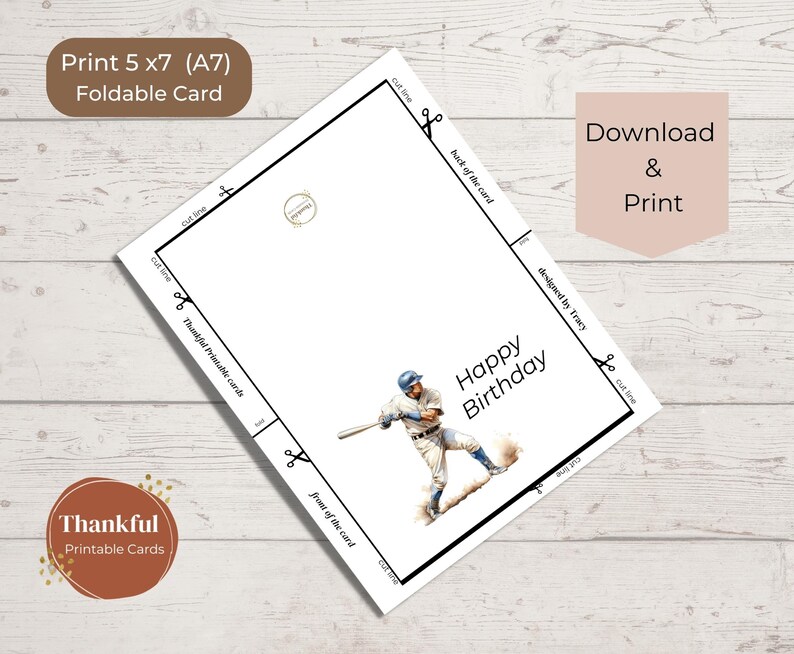Happy Birthday Digital Printable Card Baseball Printable Card Digital ...