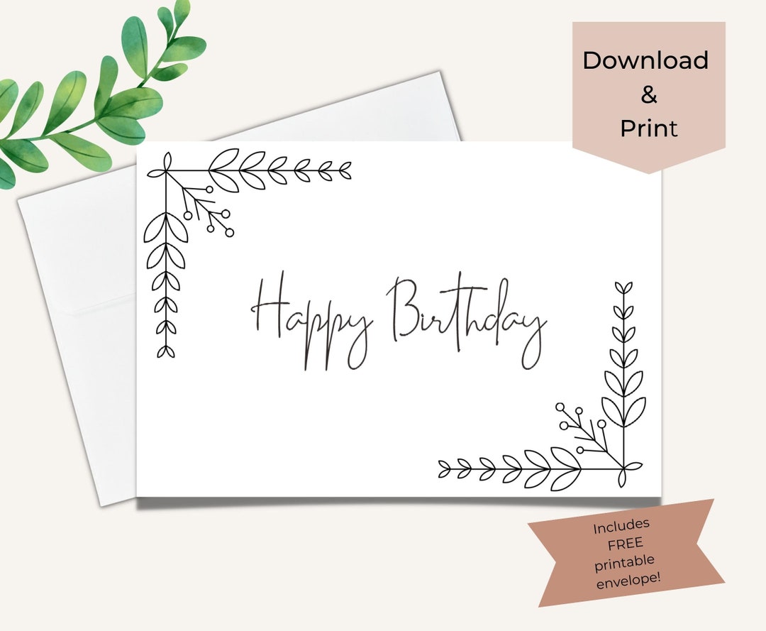 Happy Birthday Line Art Digital Printable Card Printable Card Digital