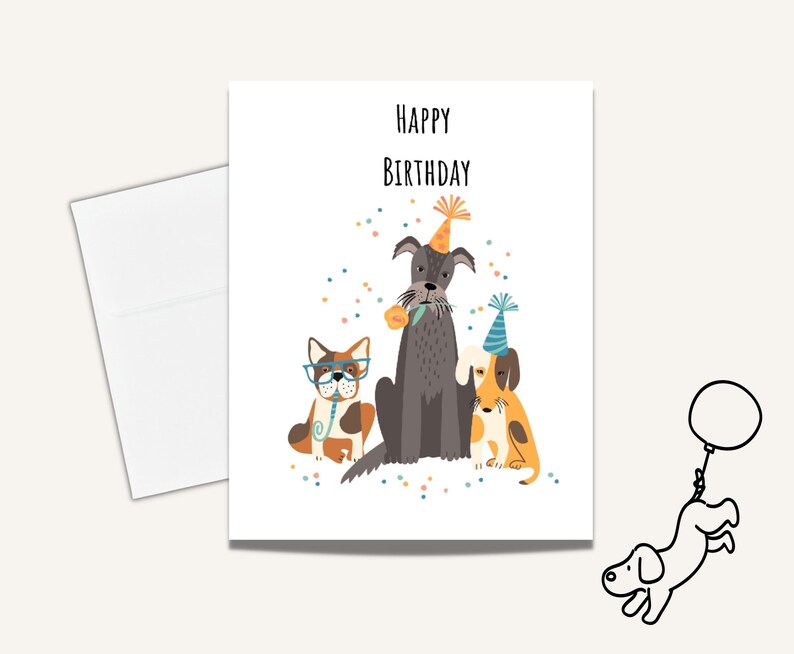 Happy Birthday Digital Printable Card Dogs Printable Card Digital