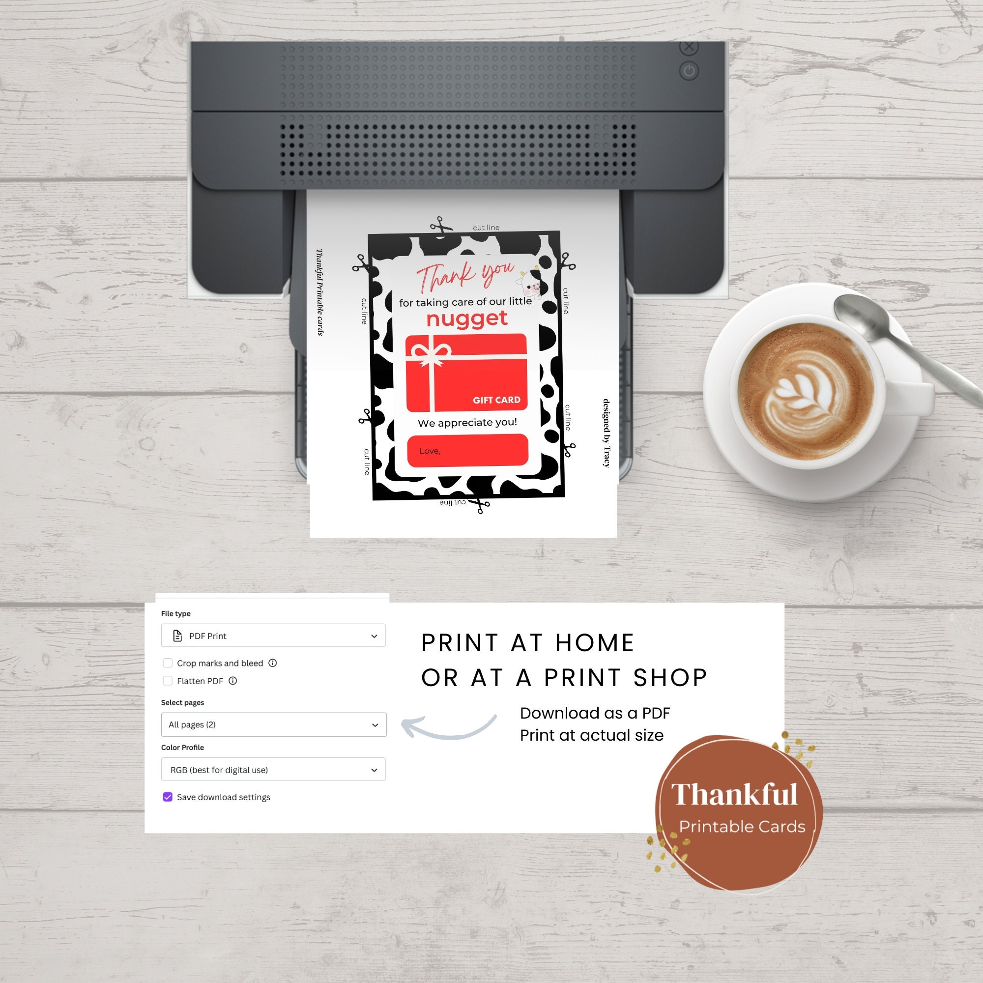 Printable Teacher Thank You Card Chick-fil-a Gift Card Holder Chicken ...