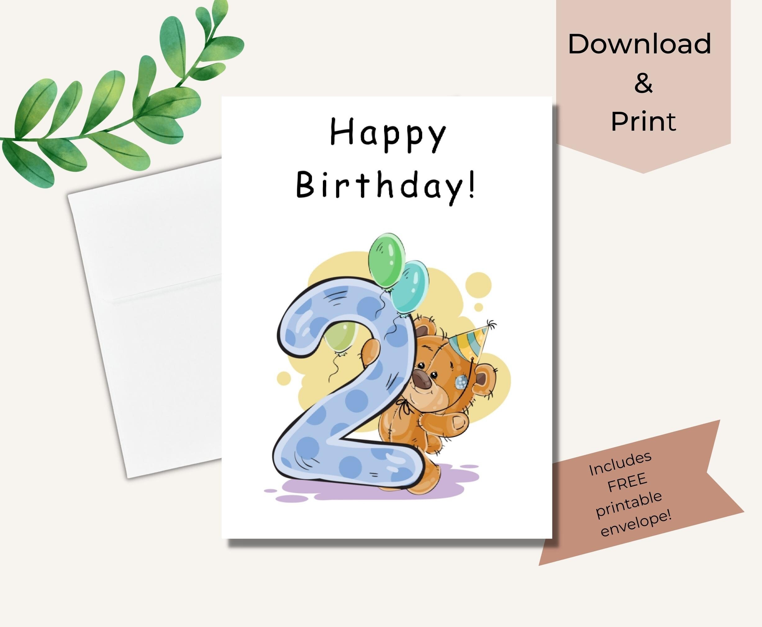 Two Birthday Bear Card | Printable Card | Second Birthday Card | With ...
