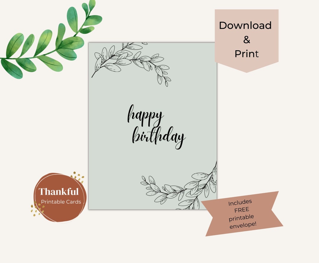Birthday Card and Envelope, Printable, Instant Download, Card and ...