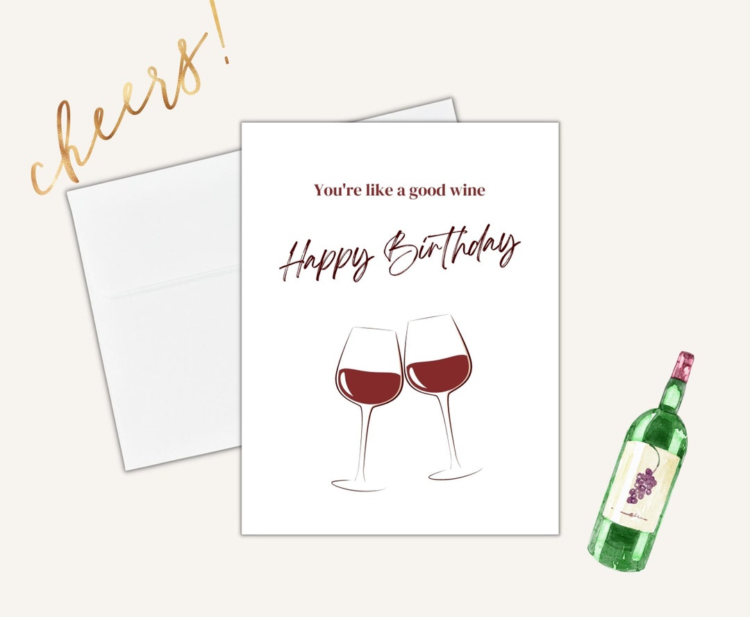 Foldable Happy Birthday Card Printable With Envelope, Wine, Funny ...