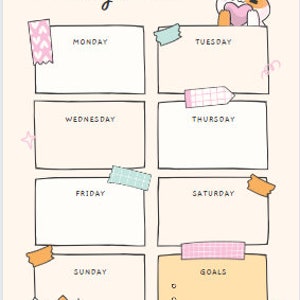 Cute Anime Cat Weekly Planner