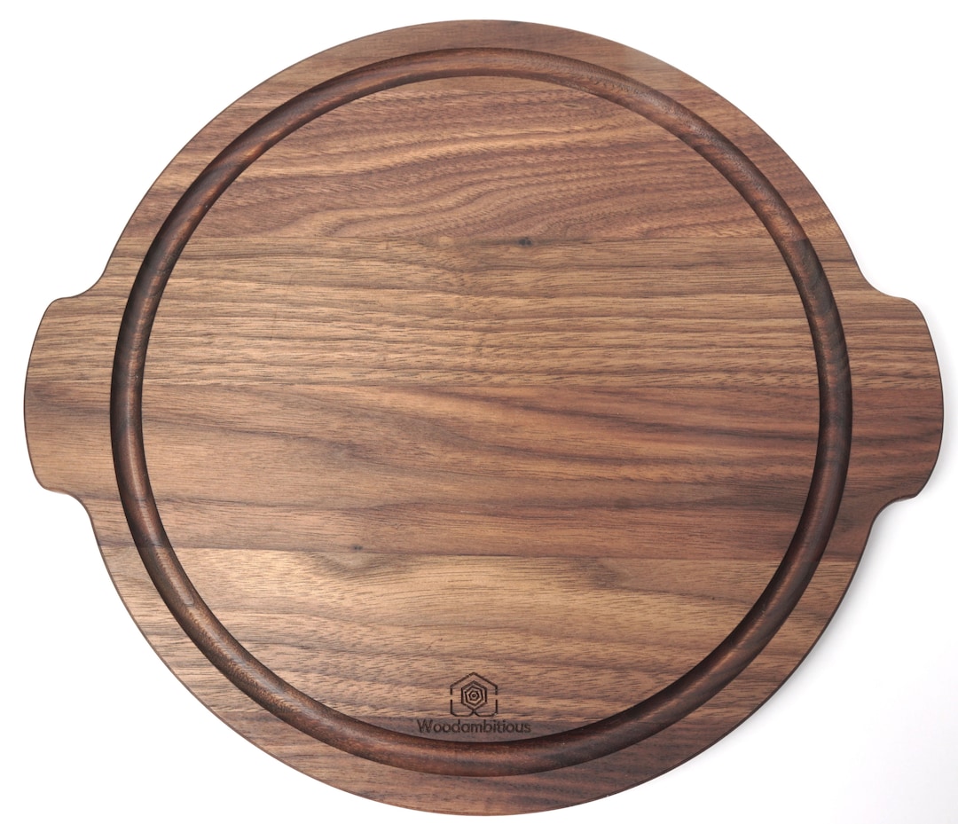 The Aria Black Walnut Round Cutting Board With Handle - Etsy