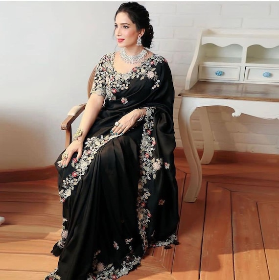 black saree party wear