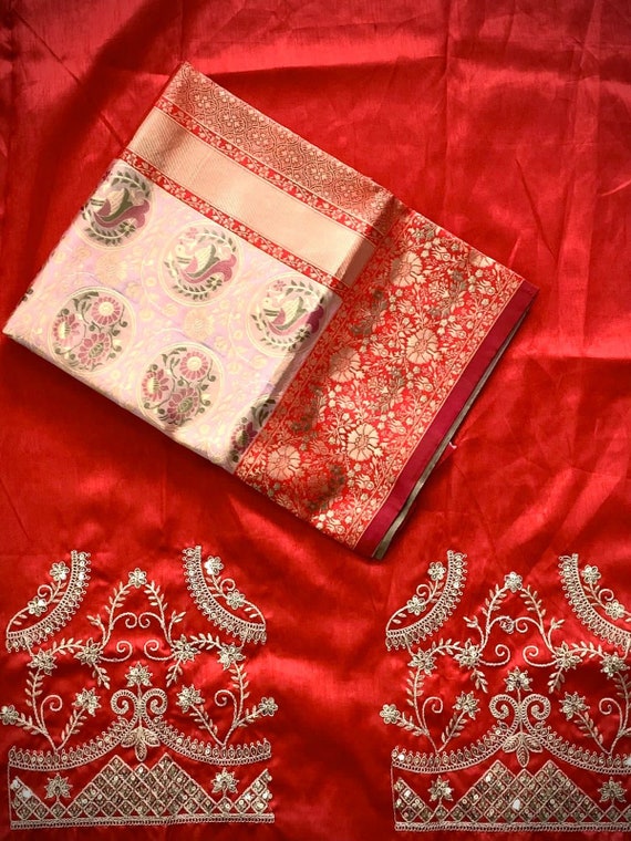 Golden Red Color Banarasi Saree is Composed Exquisite Weaves and Designer  Work Blouse With Saree Indian Women Beautiful Wedding Saree Active 
