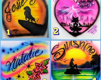 Custom Airbrushed shirts. Colorful Personalized name designs.