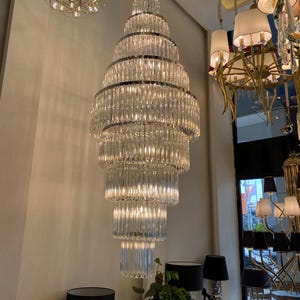 High ceiling chandelier, Crystal pendant chandelier, 9 floor lighting, wedding hall lighting, lobby lighting,  sparkling crystal chandelier