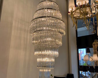 9 Tier Crystal Pendant Chandelier High Ceiling Hall Lighting Glass Custom Made Lamp