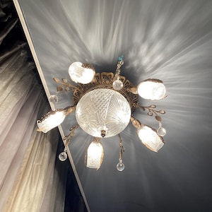crystal lantern, crystal glass chandelier, cast brass light, chandelier with cut glass, elegant ceiling lamp, chandelier with 5 lamps