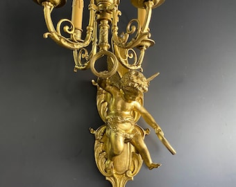 Aplique antiguo de latón dorado, estilo barroco francés, 5 luces de pared, iluminación clásica dorada
