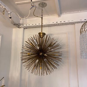 Round hedgehog chandelier with metal rod and crystal stone detail, Modern chandelier, Design chandelier, Vintage chandelier, pendant light