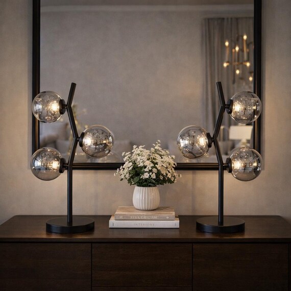 Cross Tischlampe: Moderne Metall & Glas Nachttischlampe
