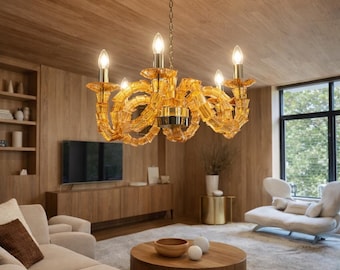 Asymmetric 5-Arm Murano Style Chandelier: Bone Glass Living Room Lighting