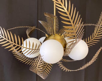 Palm Chandelier Opal Glass Lamp Leafy Design Living Room Lighting Ceiling Light Modern