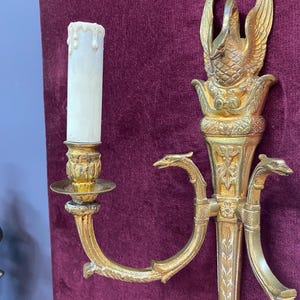 Antique French Style Brass Wall Applique – Decorative Double-Armed Candle Holder Lighting Fixture -- Brass cast applique  Bohemian applique
